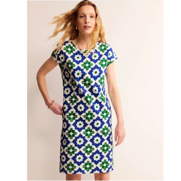 Boden Jersey T-Shirt Medi Dress Size 6 Cotton Leah Print Green Blue $78.00 - Picture 2 of 10